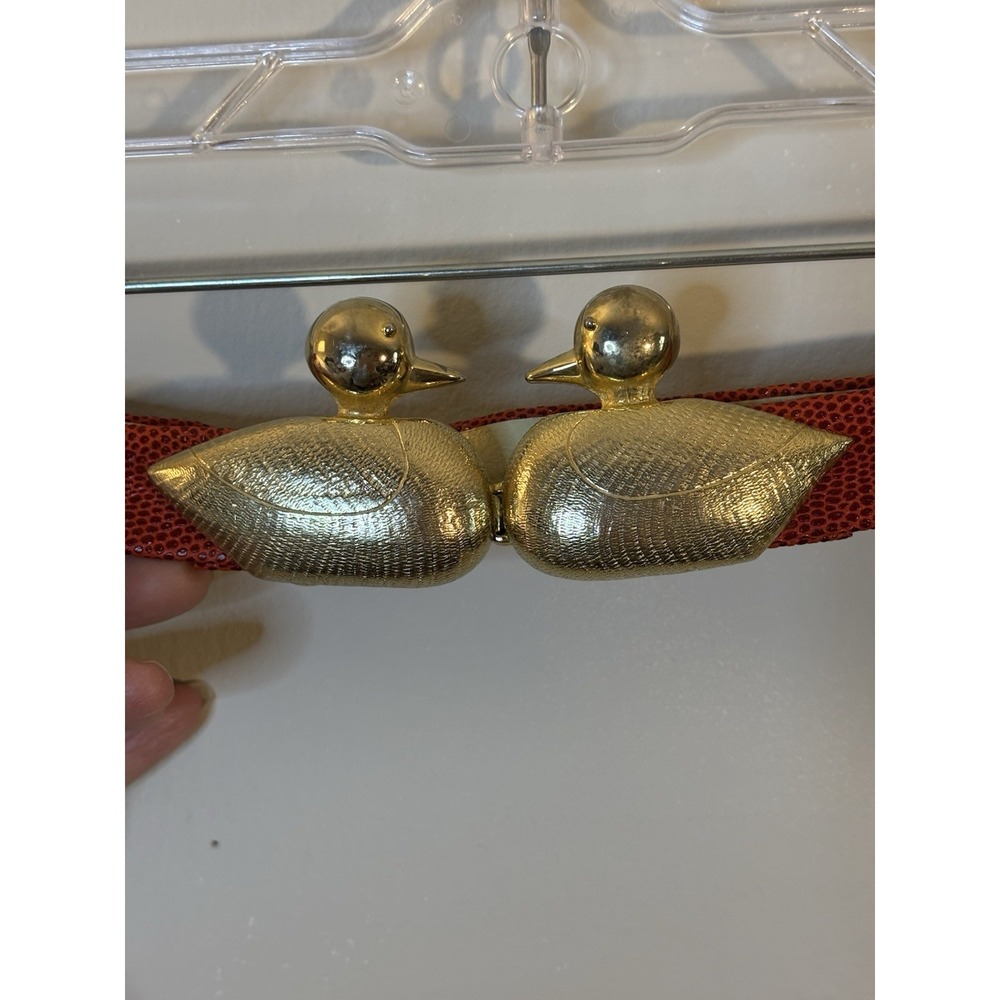 VTG‎ DOTTY SMITH Gold Kissing Ducks Belt Buckle Red Snakeskin Preppy